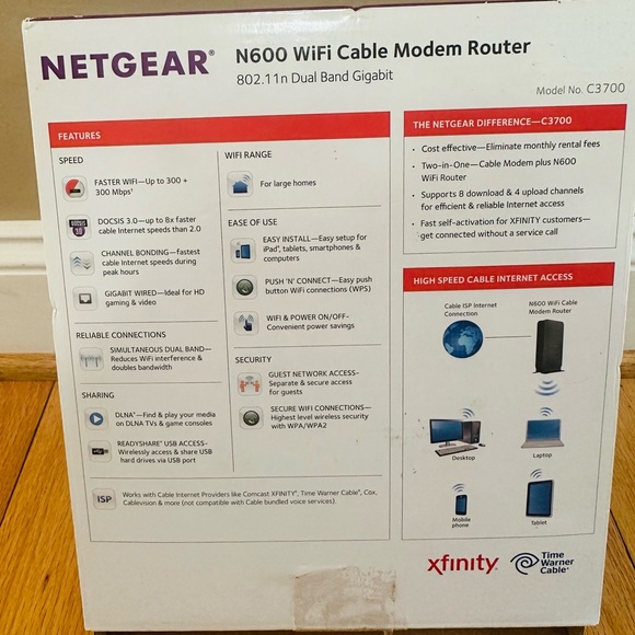 NETGEAR N600 C3700 WiFi Cable Modem Router - Built-In DOCSIS 3.0 Cable Modem - Picture 5 of 8